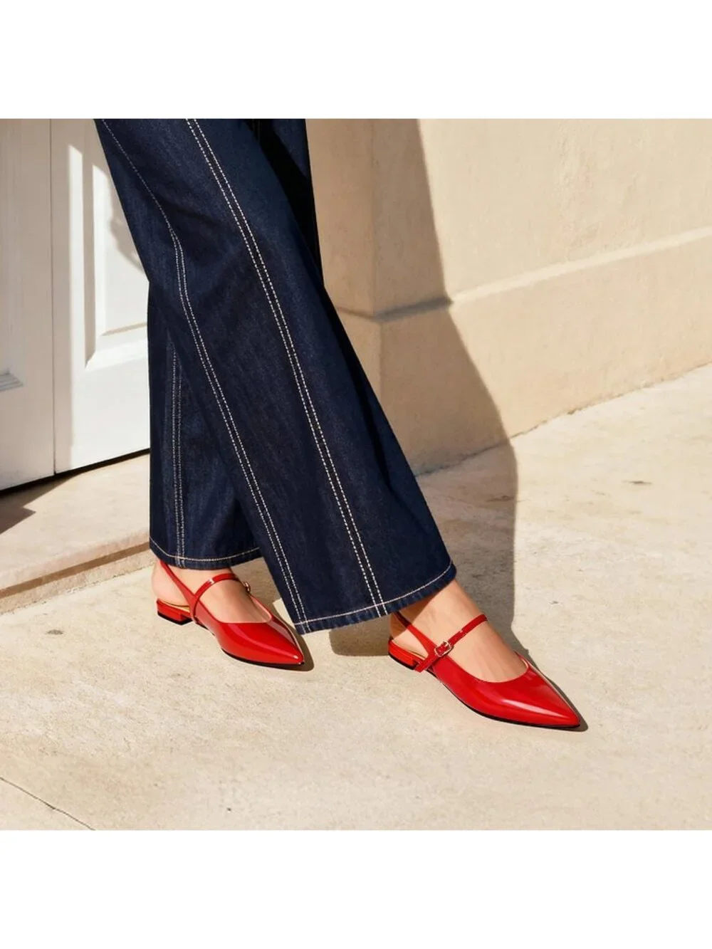 Dream Pairs Women's Red Pointed Toe Slingback Dressy Mary Jane Ballet Flats